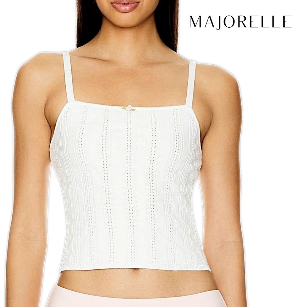 Majorelle - White 'Ronan' Knit Tank; Femme Straps W/Tiny Rosebud Detail